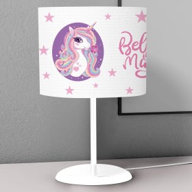 Resim instababyrooms Beyaz Sihirli Unicorn Desenli Çocuk Odası Dijital Baskılı Çocuk Odası Masaüstü Abajur Avize 