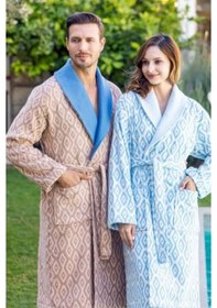 Resim Özdilek Seam Mavi Bej Aile Bornoz Seti Özdilek Bornoz Takımı Özel Mavi 