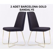 Resim Pİ MOBİLYA 2 Adet Barcelona Yemek Odası Sandalyesi - Metal Gold Ayaklı - Silinebilir Kumaş 