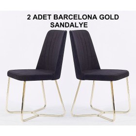 Resim Pİ MOBİLYA 2 Adet Barcelona Yemek Odası Sandalyesi - Metal Gold Ayaklı - Silinebilir Kumaş 