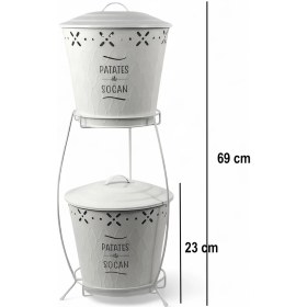 Resim Feyza Design Şık Iki Katlı Metal Patates ve Soğan Kovası Beyaz 