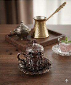 Resim Osmanlı Motifli Bakır Renk Kahve Fincanı 1 Adet 1. Kalite Kalın Ağır Model 