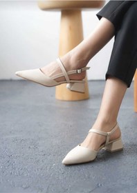 Resim moda gim Kadın Franco kısa topuklu ayakkabı bej cilt 