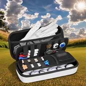 Resim Çıkarılabilir Şekillendirici ve Sert Kabuklu Kılıflı Erkek Golf Eldiveni Tutucu - Ağır Hizmet Tipi EVA Golf Çantası, 2 Bölmeli, Top, Tekler, İşaretleyiciler - Fermuarlı Bölmeli Golf Ekipmanları Düzenleyici 
