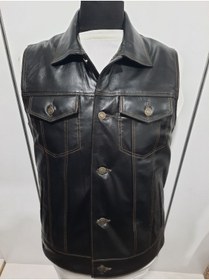 Resim ArdaStilDeri Hakiki Deri Dikiş Detay Motorcu Chopper Deri Yelek 