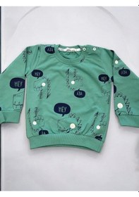 Resim Erkek Bebek Dinazor Baskılı Pamuklu Eşofman Takım-15176 Yesil 