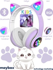 Resim Kensa Kablosuz Bluetooth Kulaklık Led Işıklı Mikrofonlu Kedili Kulaklık Bt5.0 