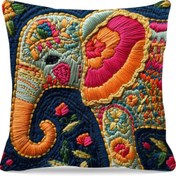 Resim 1 adet Geleneksel İşlemeli Fil Atmak Yastık Kılıfı, 45.01x45.01cm, Fermuar Kapatma ile Dekoratif Kare Polyester Yastık Kılıfı, Sadece El Yıkama, Veranda Kanepe Çadır Ev Dekorasyonu için 