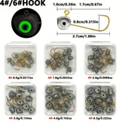 Resim 11 adet Per Kutu Işıltı Veren 3D Balık Gözü Yaprak saç tokası ile Kurşun Başlıklar, Boyutlar 4#/6# Ağırlığı 0.9G-6.3G, Altın Uzun Şaft saç tokası ile, Bass Balığı için Yumuşak Yemlerle Balıkçılık için Uygun. 