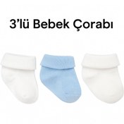 Resim Akface Kıvrık Düz Pamuklu 3'lü Erkek 0-6 Ay Yenidoğan Bebek Çorabı 