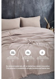 Resim %100 Pamuk Çift Kişilik Müslin Yatak Örtüsü 4 Katlı Yumuşak Battaniye Müslin Pike Takımı 3 Parça Cappuccino Cappucino 