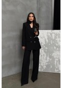 Resim Kadın İkili Blazer Ceket Pantolon Takım Aksesuar Ve Düğme Detaylı Bol Paça Siyah 