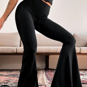 Resim Kadınlar İçin Yüksek Bel Geniş Paça Pantolonlar - İlkbahar/Sonbahar için Yüksek Esneklikte Makinede Yıkanabilir Siyah Pantolonlar, Şık Günlük ve Resmi Giysi | Esnek Kumaş 