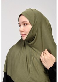 Resim Manolyaşal İslamic Hijab Pratik Eşarp Peçeli-peçesiz Hazır Türban Sufle - Haki Haki 