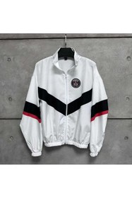 Resim Justin Paris Beyaz Fermuarlı Oversize Unisex Paraşüt Ceket/Yağmurluk 