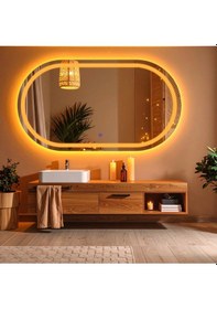 Resim Ovanta Amber Led'li Lazer Kumlamalı Lavabo & Banyo Aynası Dokunmatik Sensörlü 90 X 50 Turuncu 