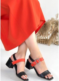 Resim Pabucmarketi Siyah Turuncu Kadın Topuklu Sandalet Çok Renkli 