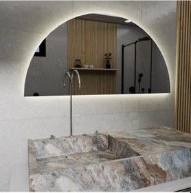 Resim 45x90 Cm Yarım Oval Led Banyo Aynası Dokunmatik Sensörlü, Dimmerli, 6500 Beyaz Işıklı Modern Duvar Aynası Beyaz 