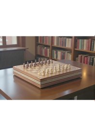 Resim El Yapımı Lüks Nakış İşlemeli Doğal Ahşap Sandıklı Premium Satranç Takımı 45x45 Cm. Hediyelik Set 1 