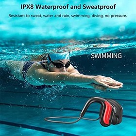 Resim IPX8 Su Geçirmez Yüzme Kulaklığı, Bluetooth 5.0 Kablosuz Kemik İletimli Kulaklık, Açık Kulak Spor HiFi Kulaklık, Su Altı MP3 Çalar, Yüzme, Koşu, Bisiklet, Fitness için 32 GB Hafızalı, Kırmızı 
