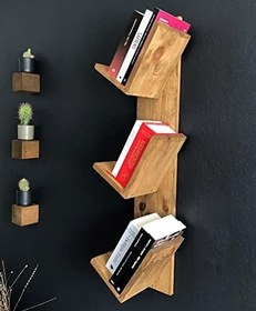 Resim Doğal Ahşap Kitaplık, Dekoratif Tasarım Ahşap Vintage Retro Tasarım Kitaplık 