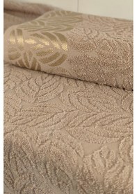 Resim 2'li Jakarlı Yaprak Desenli %100 Pamuk El Yüz Havlusu-50x90cm-kapuçino Cappuccıno Cappuccino 