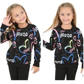 Resim İrem Kız Çocuk Ayıcıklı Fosfor Yazı Desenli Şardonlu Siyah Renk Sweatshirt 