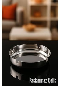 Resim Paslanmaz Yuvarlak Küllük - Metal Kül Tablası - Masaüstü Küllük 