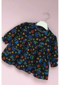 Resim Dantel Yaka Çiçek Desenli Siyah Pazen Kız Çocuk Bebek Elbise 001 