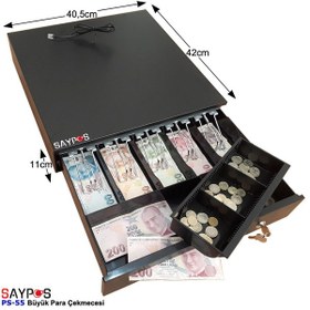 Resim 5 Geniş Banknot Gözlü Anahtardan Ve Yazarkasa Postan Açılır Büyük Para Çekmecesi 40,5x42x11cm 