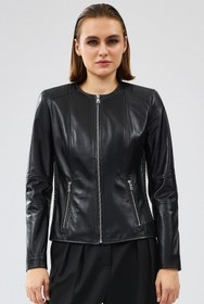 Resim Irina Kadın Siyah Deri Ceket - Siyah / 