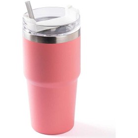 Resim Tantitoni Pembe Paslanmaz Çelik Pipetli Termos Bardak 600ml Pembe 