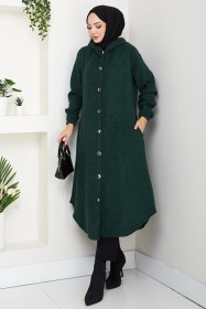 Resim Çizgi Detay Kapüşonlu Kaşe Kap 1634 - Zümrüt Yeşili Zümrüt Yeşili 