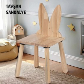 Resim Joykidstoy Doğal Ahşap Çocuk Sandalye Tavşan 