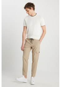 Resim AC&Co / Altınyıldız Classics Erkek Bej Slim Fit Dar Kesim Beli Bağlamalı Kargo Cepli Jogger Pantolon Bej 