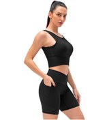 Resim Jeemson Kadınlar İçin Yaz-ilkbahar Spor Seti: Jumpsuit Ve Yüksek Bel Şort, Yoga Ve Koşu İçin Elastik Malzeme, Siyah, Eu S 