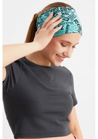 Resim 2'li Çift Taraflı Kullanım Alternatifli Pamuklu Penye, Kaymaz, Hafif, Spor Saç Bandı Bandana - Tek Ebat / Turquaz Turquaz 