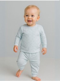 Resim Çocuk Pamuklu Çiçek Desenli Pijama Takımı-16051 Mavi 