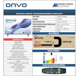 Resim ONVO 43VL80F3FA 43'' 109 Ekran Uydu Alıcılı Full HD WhaleOS10 LED TV 