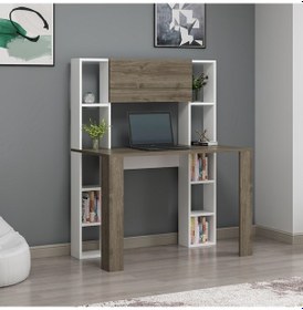 Resim Dekorosso Dekorosso Vital Raflı Dolaplı Çalışma Masası Beyaz-Ceviz 