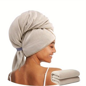 Resim 1 adet Süper Emici Mikrofiber Saç Havlu Sarımı - Hızlı Kuruyan Banyo Şapkası, Modern Tasarım, Düz Desen, Örgü Kumaş, 300gsm, Yassı Şekil, Polyester 