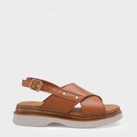 Resim Capone Outfitters Katy Hakiki Deri Soft Konfor Dolgu Topuk Kadın Sandalet 