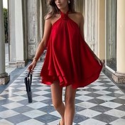 Resim Şık ve Zarif Halter Yaka Omuz Açık Çiçek Aplikeli Bodycon Mini Elbise - A Kesim Geniş Paça Diz Boyu Kolsuz Parti Elbisesi, İlkbahar/Yaz Balosu, Randevu Gecesi & Özel Etkinlikler, Akşam Giyimi, Kaliteli İşçilik, İnce Detaylar, Moda Kadın 