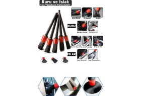 Resim Technojet 5'li Oto Araç Iç ve Dış Detaylı Temizlik Fırça Seti Detail Dash Brush Set Araç Oto ve Motosiklet Bakımı 