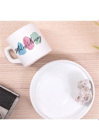 Resim Kişiye Özel Renkli Fırça Desenli Türk Kahvesi Fincanı İsim Yazılı Seramik Fincan Beyaz 