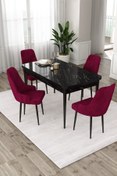 Resim Canisa Eta Serisi Barok Ahşap Desen 80x132 Açılabilir Mdf Masa Takımı 4 Pembe Sandalye Gold Halkalı 