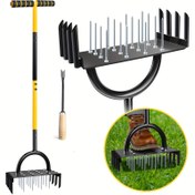 Resim Bir 2'si 1 Arada Çim Aeratoru (Geliştirilmiş), Bahçeler İçin Manuel Plug-Tipi Aerator, 16 Demir Spiker ve 8 Çekirdek Dişli ile, Toprağı Aerating, Sağlıklı Çim Bakımı İçin Gazlı Bahçe Aracı. 