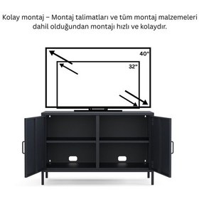 Resim Tv Ünitesi, Tv Dolabı,2 Kapaklı Dolap 100,50 X 40 X 64,50 Cm Ral 7016 Antrasit 