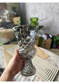 Resim Diamond Desenli Kristal Cam Vazo - 28x15 Cm Hediyelik Lüx Vazo Modern & Lüks Dekoratif Büyük Boy Vazo Şeffaf 