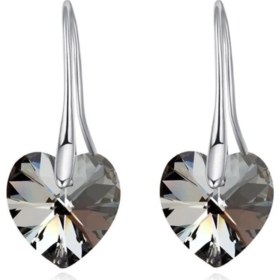 Resim Monemel Siyah Swarovski Taşlı Kalp Küpe, Gümüş (Altın Kaplama) 